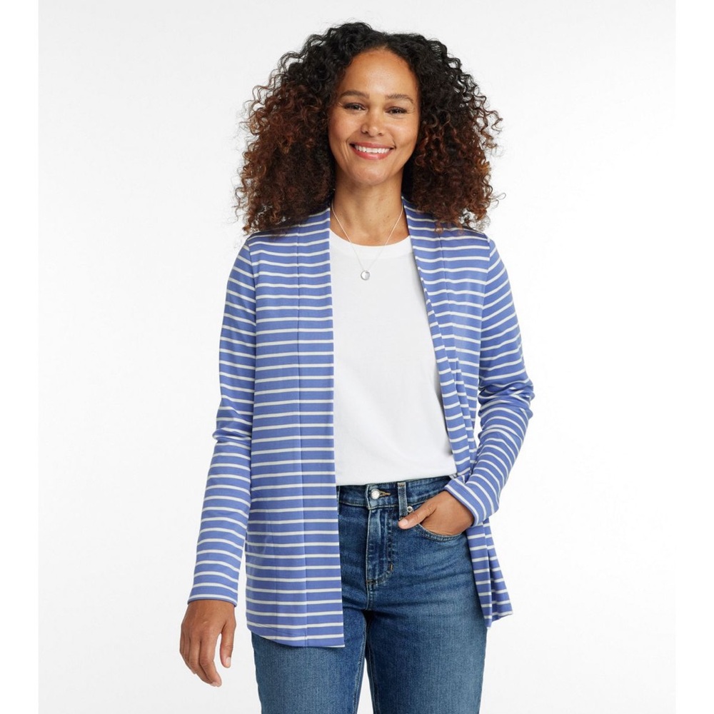 L.L. Bean Blue and White Striped Open Cotton Cardigan - Sz. L!!